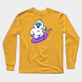 Cute Yeti Surfing In The Snow Cartoon Long Sleeve T-Shirt